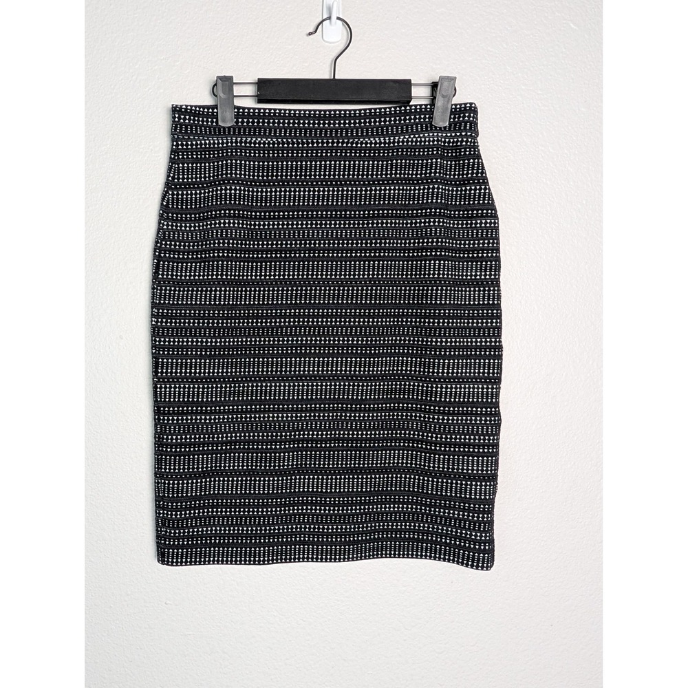 Banana Republic Skirt Womens 4 Black Geometric Pencil Knee Lined Zip Stretch